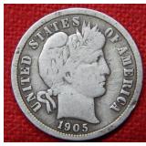 1905 S Barber Silver Dime