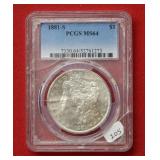 1881 S Morgan Silver Dollar PCGS MS64