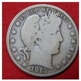1913 Barber Silver Half Dollar