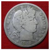 1915 D Barber Silver Half Dollar
