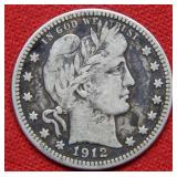 1912 S Barber Silver Quarter