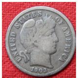 1903 S Barber Silver Dime