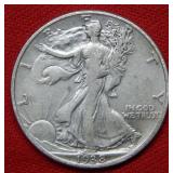 1938 D Walking Liberty Silver Half Dollar Coin