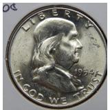 1954 D Franklin Silver Half Dollar Coin