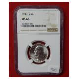1943 Washington Silver Quarter NGC MS66