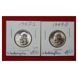 1947 S & 1949 D Washington Silver Quarters