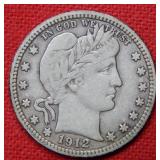 1912 S Barber Silver Quarter Coin