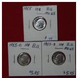 1955 PD&S Silver Roosevelt Dimes