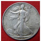 1937 D Walking Liberty Silver Half Dollar Coin