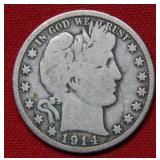 1914 Barber Silver Half Dollar Coin