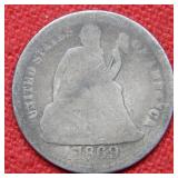 1869 S Seated Liberty Silver Dime