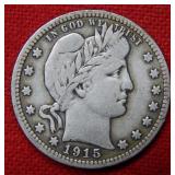1915 Barber Silver Quarter Coin