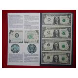 1995 Partial Uncut Sheet of $1 Fed Res Notes