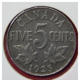 1925 Canada 5 Cent Coin
