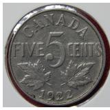 1922 Canada 5 Cent Coin