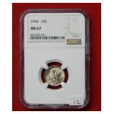 1944 Mercury Silver Dime NCG MS67
