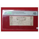 1837 Five Cent Philadelphia Fractional Note PMG 45