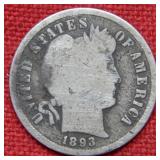 1893 S Barber Silver Dime