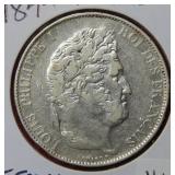 1844 France 5 Francs Silver Coin