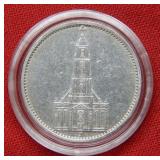 1935 German 5 Mark Silver Coin with Swastika