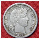 1898 S Barber Silver Dime
