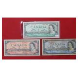 1954 Canada Notes - $1 - $2 - $5