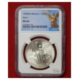 1985 Mo Mexico Silver 1 Onza Libertad  NGC MS66