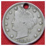 1883 Liberty Head Nickel - Racketeer Nickel - hole