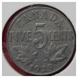 1929 Canada 5 Cent Coin