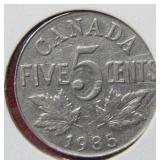 1935 Canada 5 Cent Coin