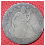 1864 S Seated Liberty Silver Half Dollar Coin