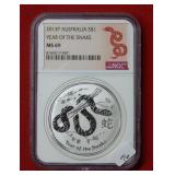 2013 Australia $1 Silver"Year of Snake"NGC MS69