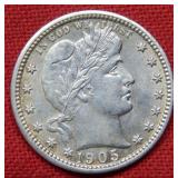 1905 Barber Silver Quarter
