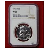 1958 Franklin Silver Half Dollar NGC PF68