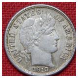 1913 Barber Silver Dime Coin