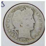 1905 O Barber Silver Quarter