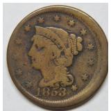 1853 Large Cent - Off Center Punch Error