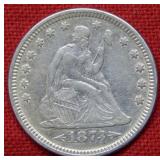 1873 Seated Liberty Silver Quarter - with Arrows
