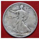1918 Walking Liberty Silver Half Dollar Coin