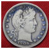 1906 Barber Silver Quarter