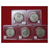 (5) Walking Liberty Silver Halves - 1936 S-1939