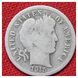 1915 S Barber Silver  Dime