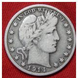 1914 S Barber Silver Half Dollar Coin
