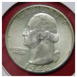 1948 Washington Silver Quarter Coin