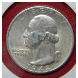 1948 S Washington Silver Quarter Coin