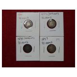 (4) Seated Liberty Half Dimes 1841-53-53-57