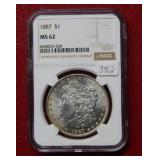 1887 Morgan Silver Dollar NGC MS62