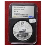 2025P Australia Silver "Snake" Dollar NGC MS70