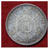 1869 France 5 Frank Silver Coin