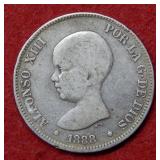 1888 Spain 5 Pesetas Silver Coin